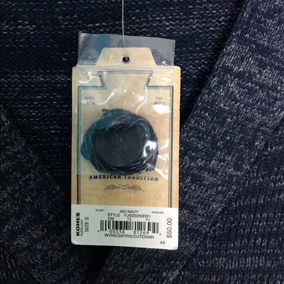 Men’s Urban Pipeline S Small 34 - 36 Cardigan Sweater Navy Blue Long Sleeve NWT - Picture 6 of 8